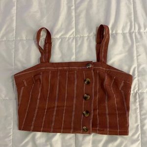 Red Striped Crop Button-up Tank Top